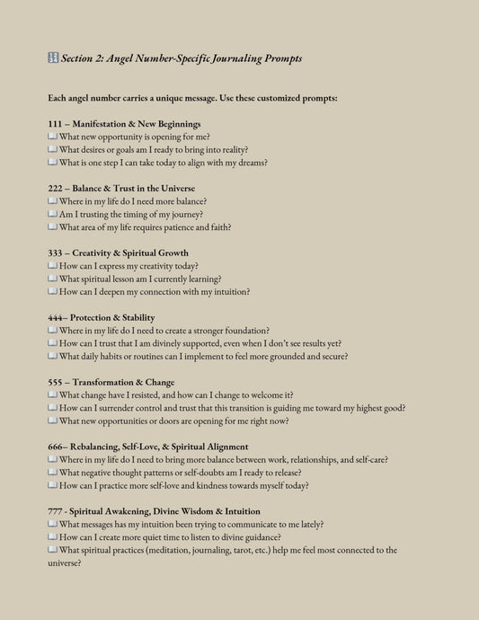 Divine Deck Creations _ My Angel Number Journaling Guide – Digital Workbook (Fillable + Printable)